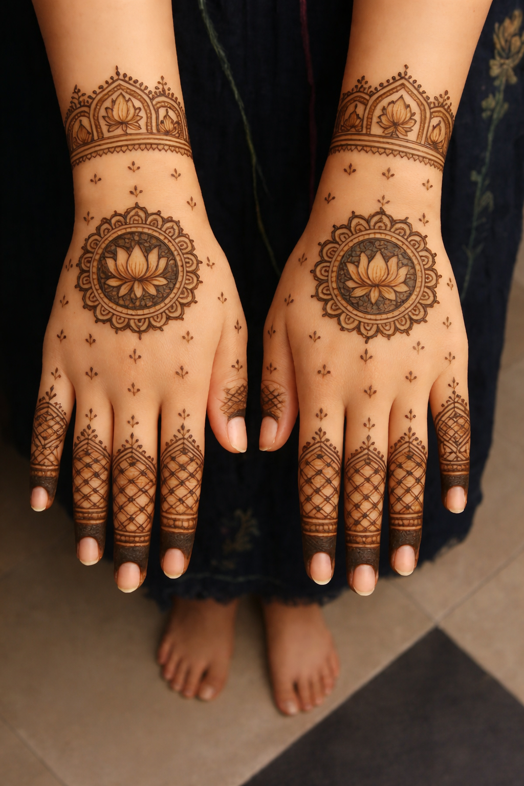 lotus mehndi design back hand