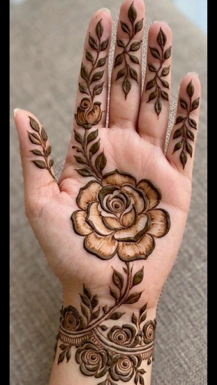 rose mehndi design back hand