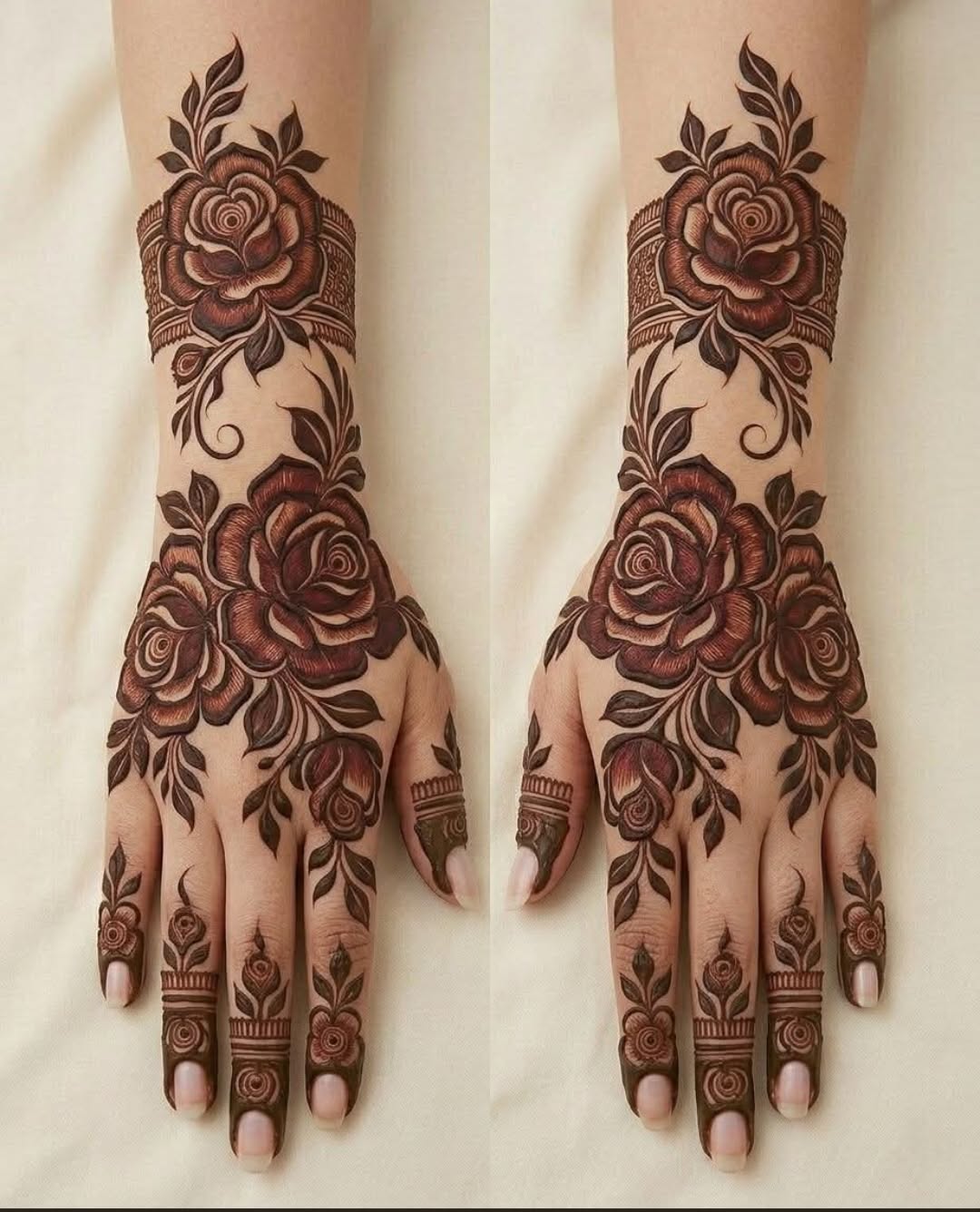 rose mehndi design back hand