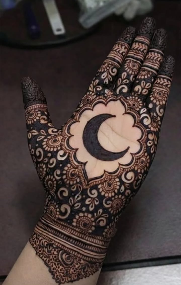 moon mehndi design front hand