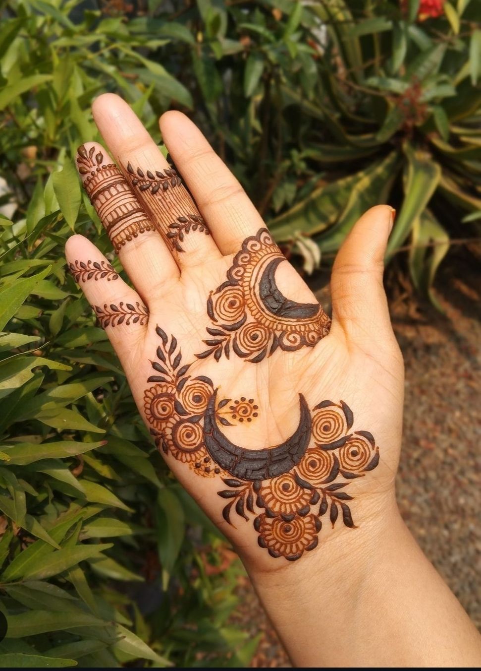 moon mehndi design front hand