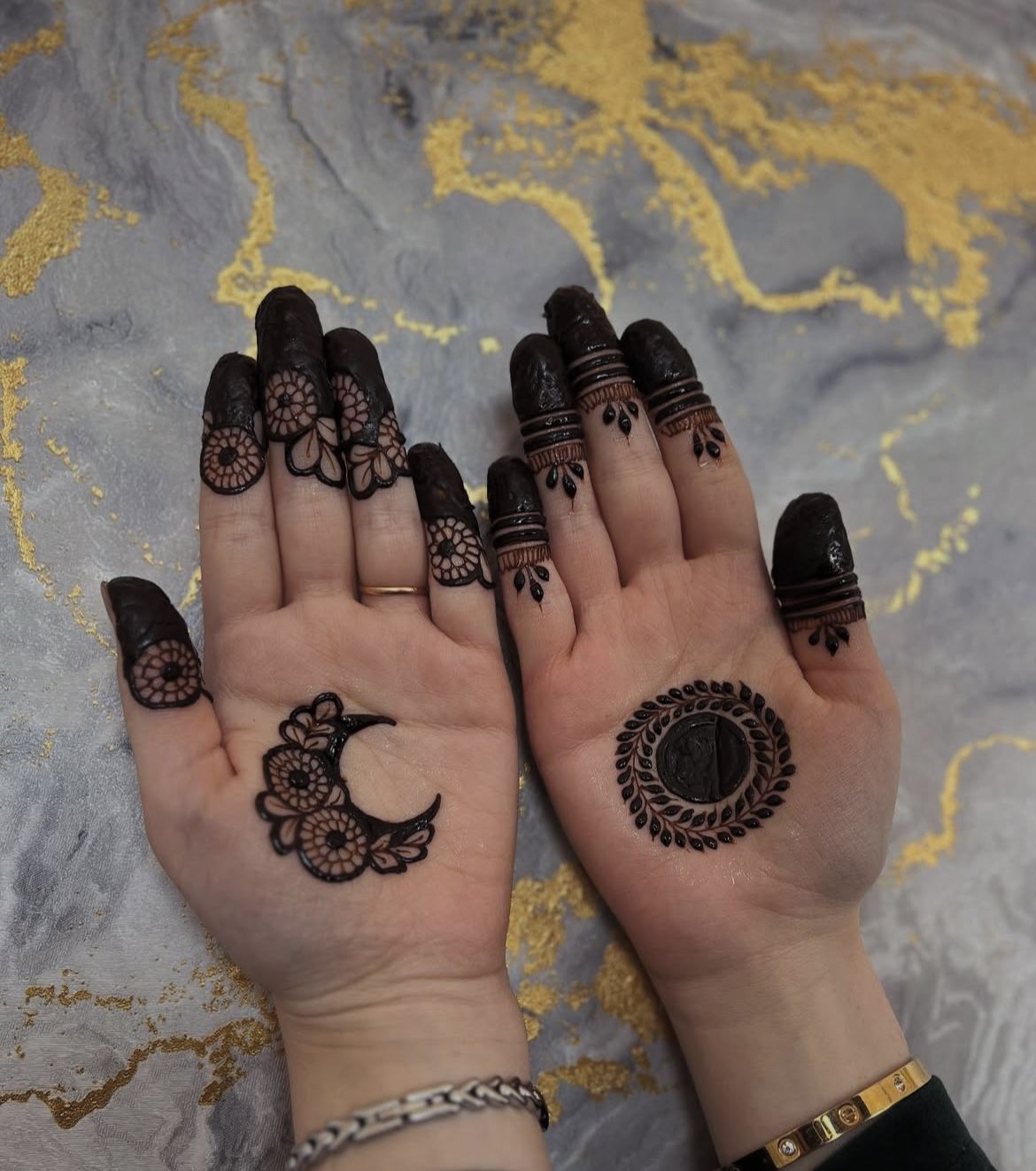 moon mehndi design front hand