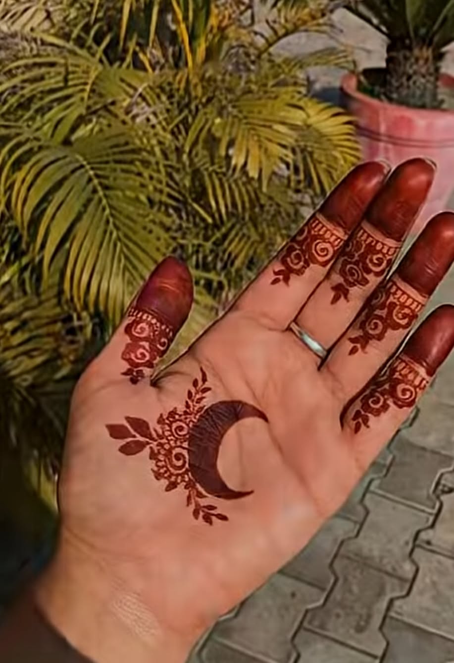 moon mehndi design front hand