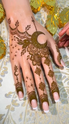 moon mehndi design front hand