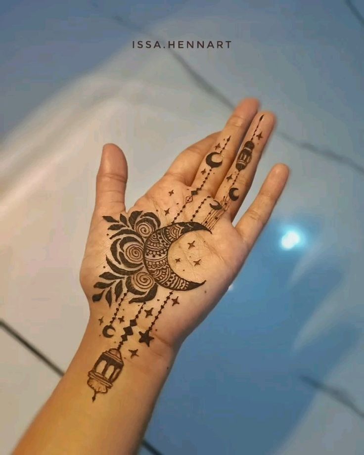 moon mehndi design front hand