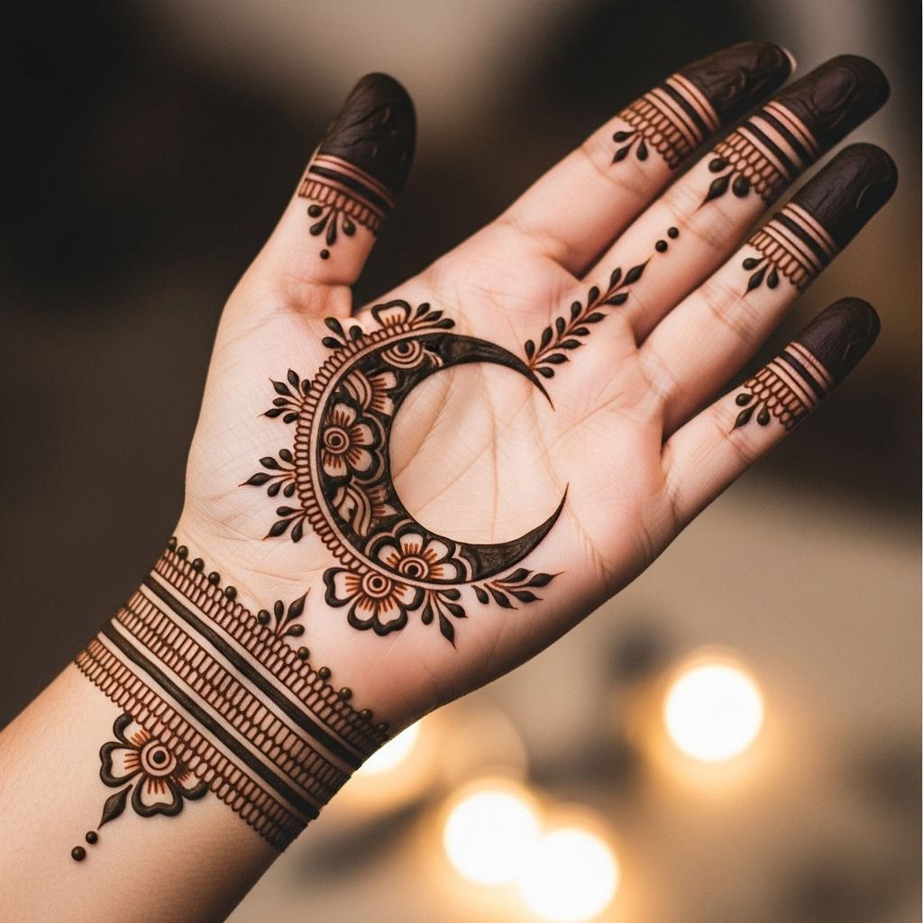 moon mehndi design front hand