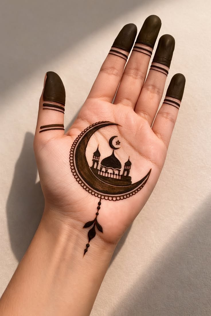moon mehndi design front hand