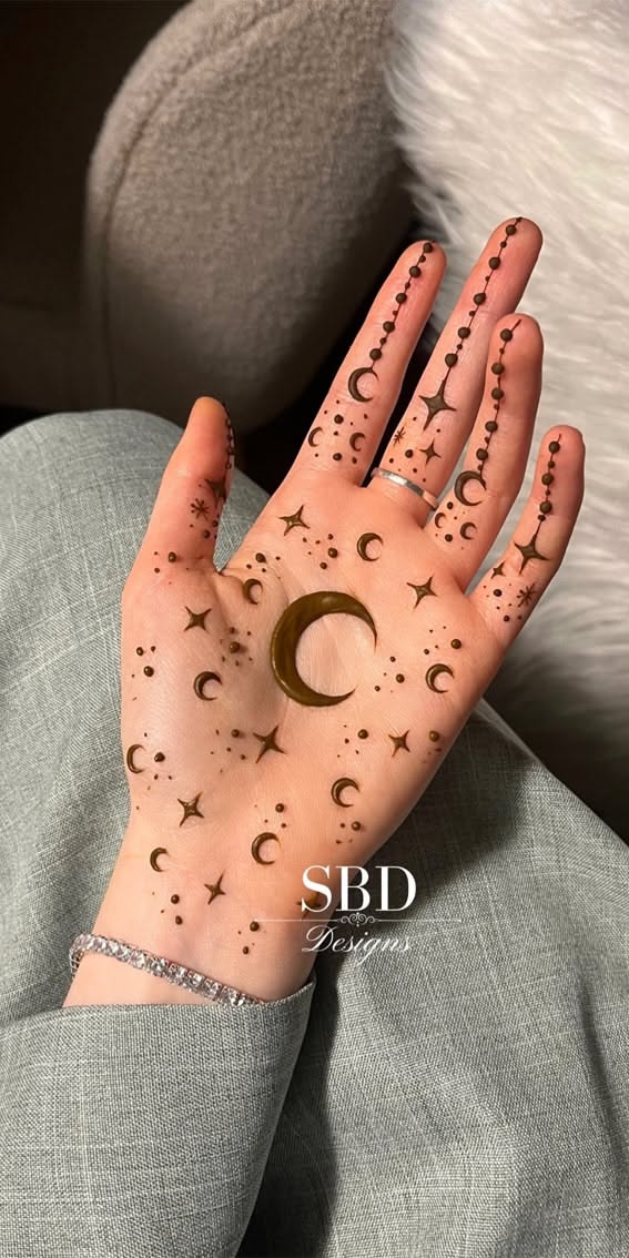 moon mehndi design front hand